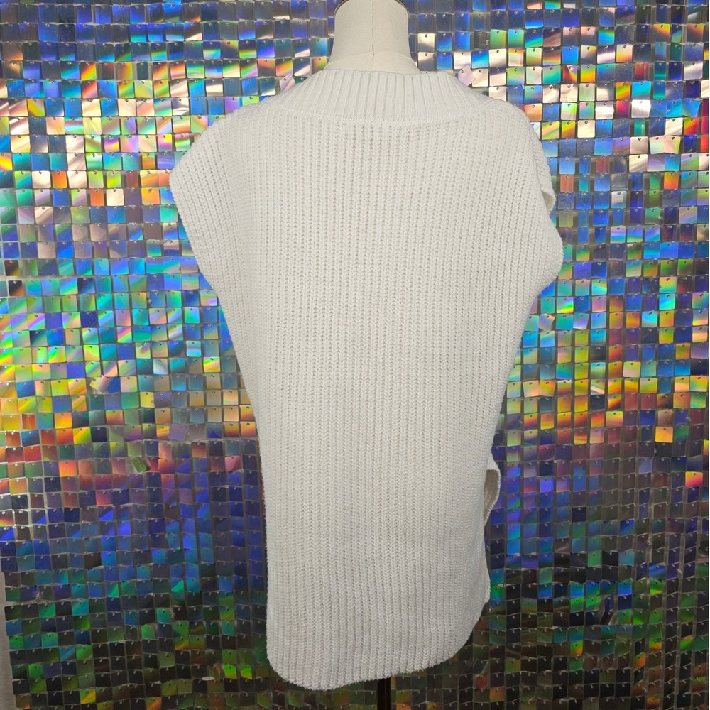 Amaryllis‎ White Chunky Knit V-Neck Sweater Vest Oversized High Low ML - Picture 4 of 7